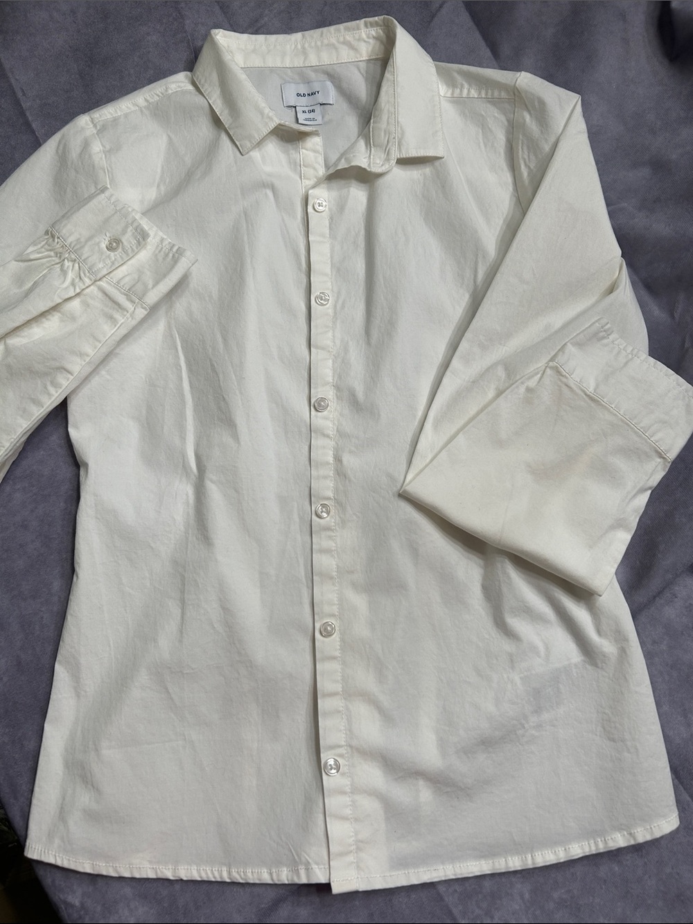 Old Navy Girls White Long-Sleeve Button-Up Blouse Size 14